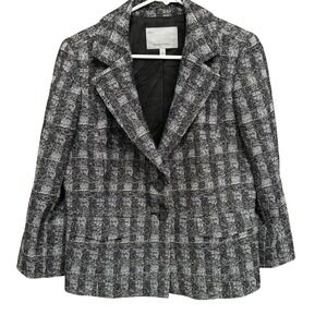 Classiques Entier Plaid Tweed Blazer Jacket Career Wear Gray Black Women's L